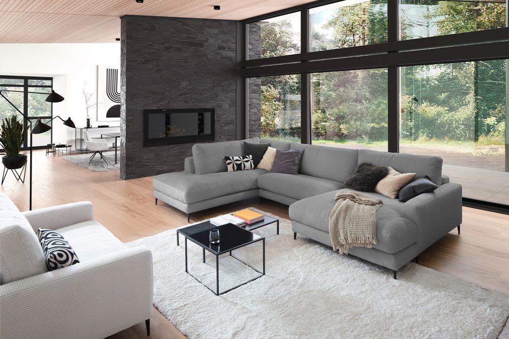 KAWOLA Sofá panorámico CARA forma de U gris pana