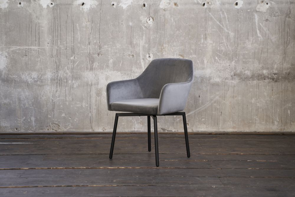2.ª oportunidad KAWOLA silla de comedor LOUI terciopelo gris pies negro mate