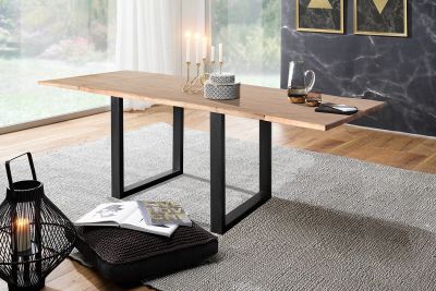 KAWOLA mesa de comedor LORE 140x90cm acacia maciza borde de árbol natural con 2 hojas extensibles