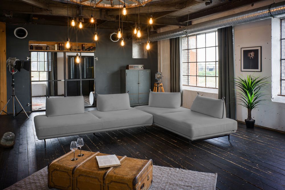 KAWOLA sofá rinconera CANE sofá cama daybed tela gris