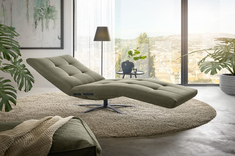 KAWOLA Sillón de descanso LETICIA motorizado cuerda fina verde oliva