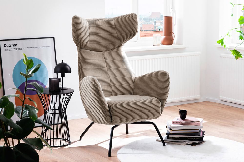 KAWOLA sillón LOTTE sillón de orejas pana topo