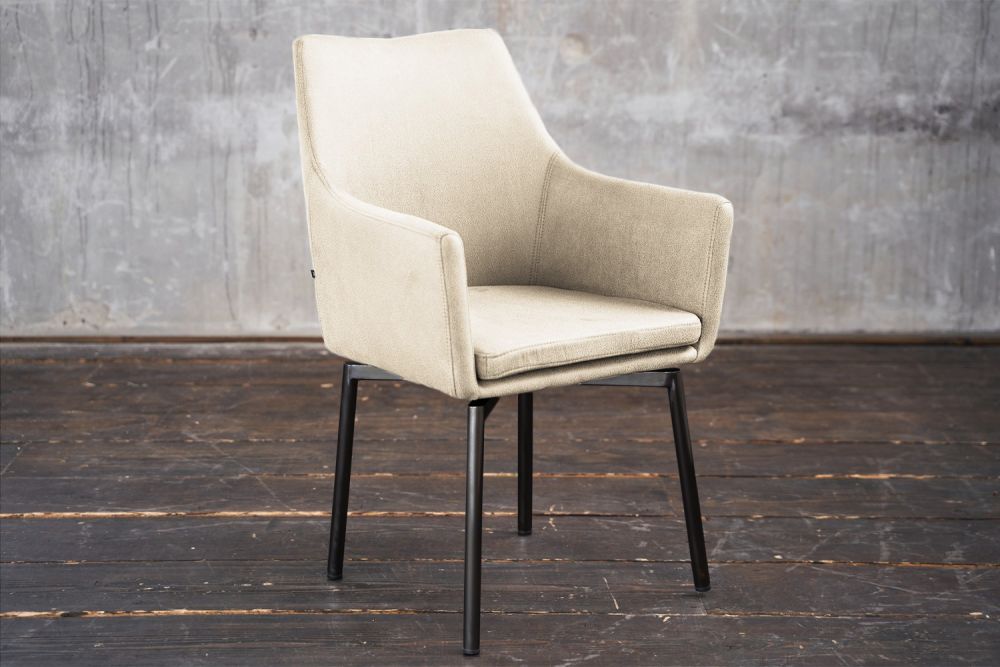 B-Ware silla Cali sillón microfibra silla de comedor crema pies negro mate