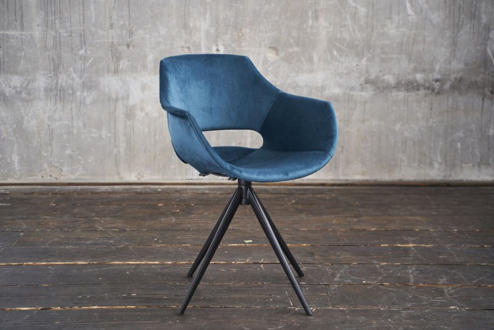 2.ª oportunidad Silla KAWOLA Silla de comedor ZAJA Terciopelo giratoria petróleo