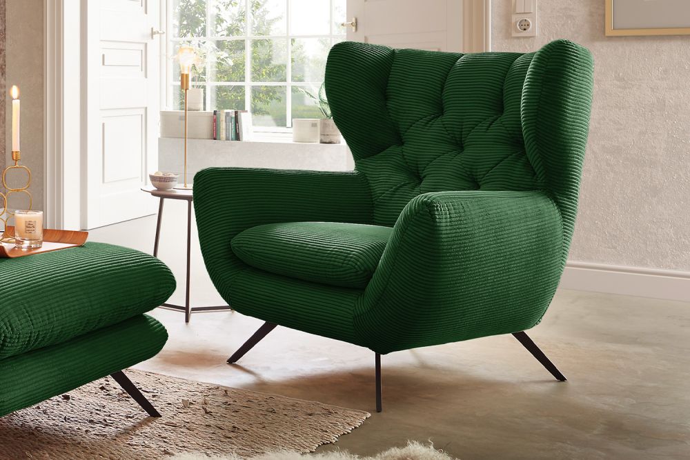 KAWOLA sillón CHARME sillón de respaldo alto pana esmeralda