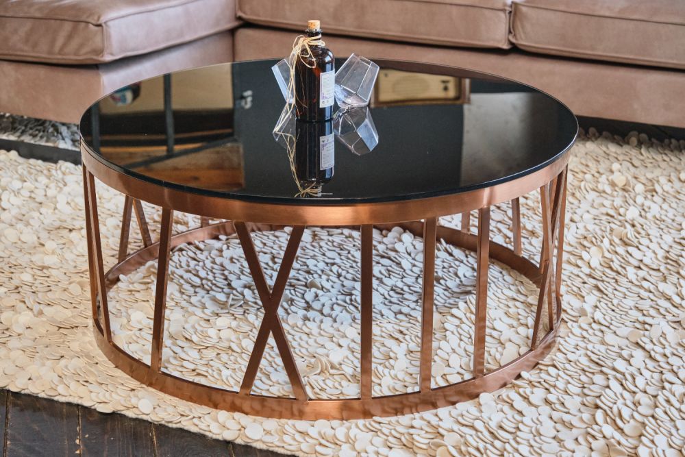 Mesa de centro KAWOLA Mesa MELLA marco de cristal oro rosado