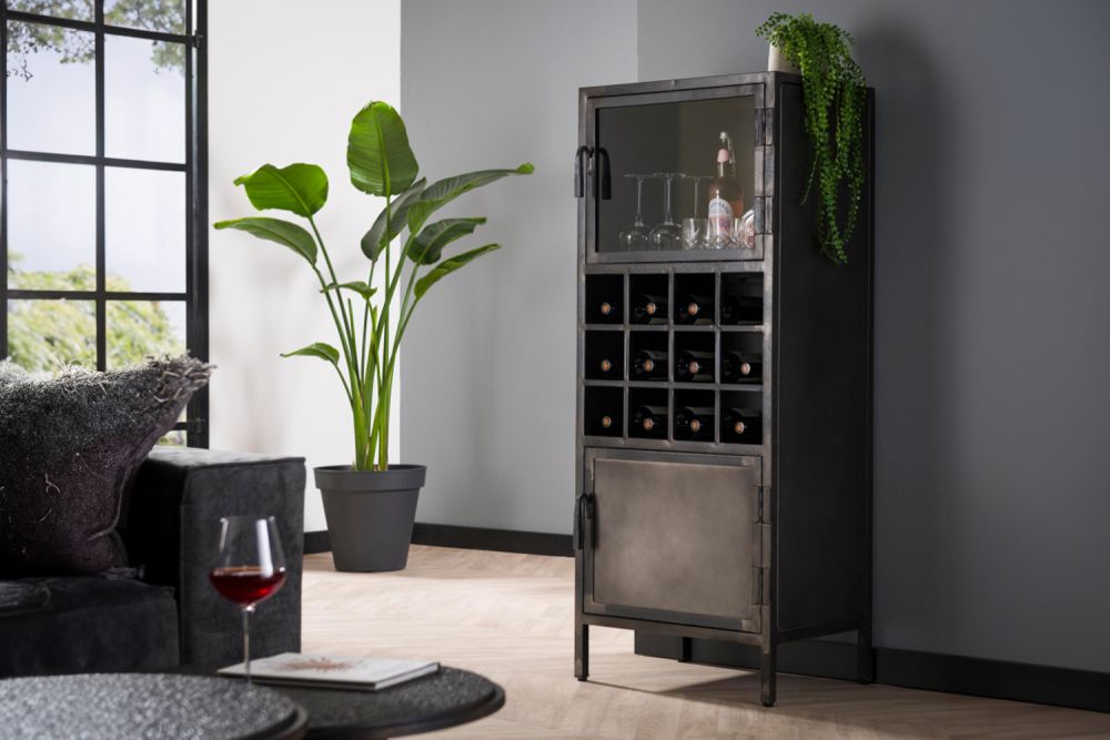 KAWOLA Armario para vino CORO metal negro 2 puertas