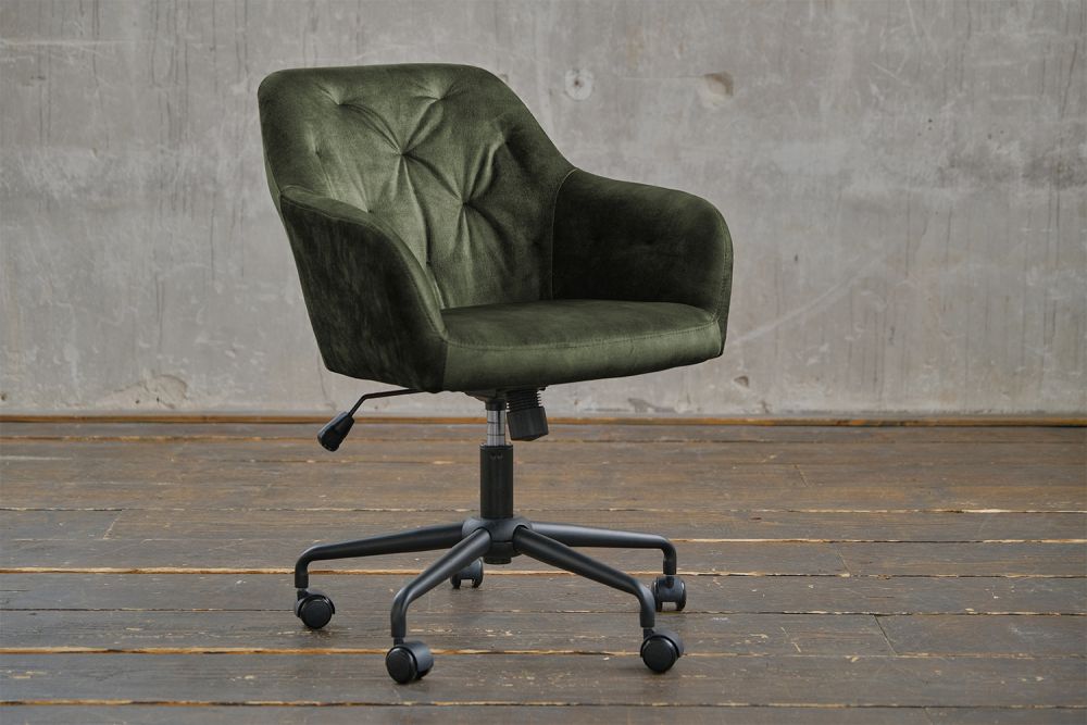 Silla de oficina KAWOLA Silla de escritorio KAYA Terciopelo verde musgo