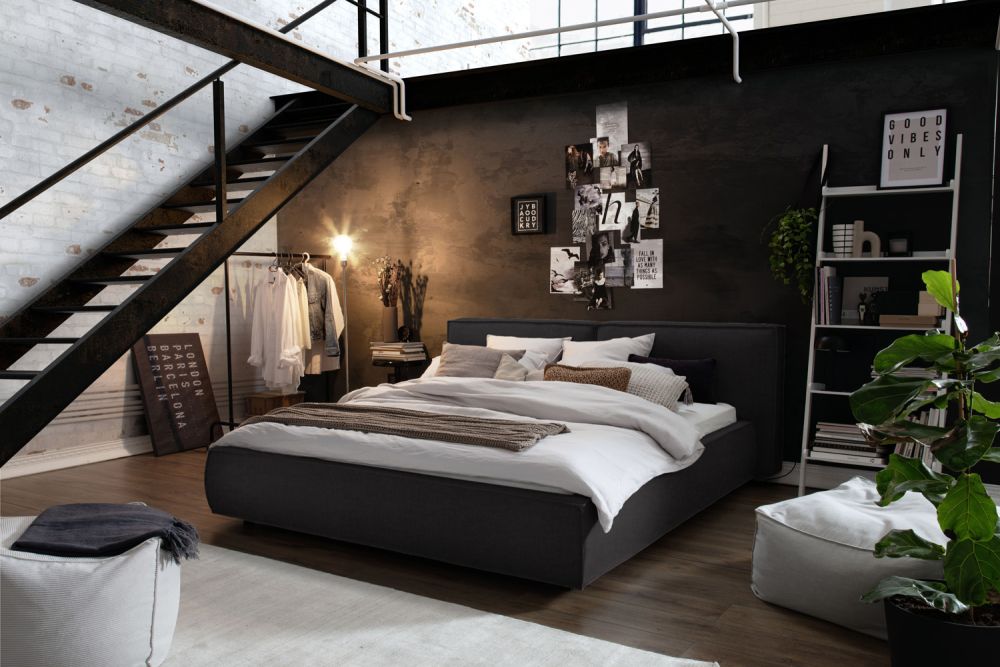 KAWOLA cama CARLO cama tapizada tela negro