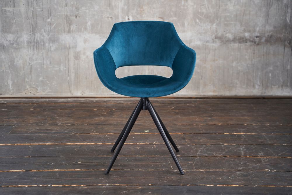2.ª oportunidad Silla KAWOLA Silla de comedor ZAJA Terciopelo giratoria petróleo