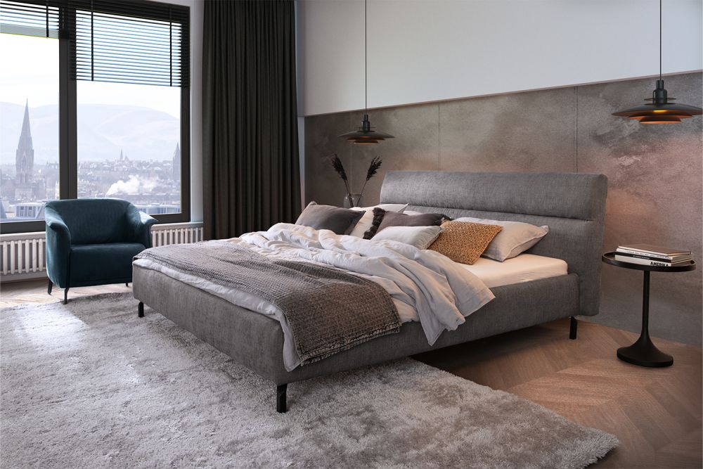 KAWOLA cama REMO cama tapizada tela gris