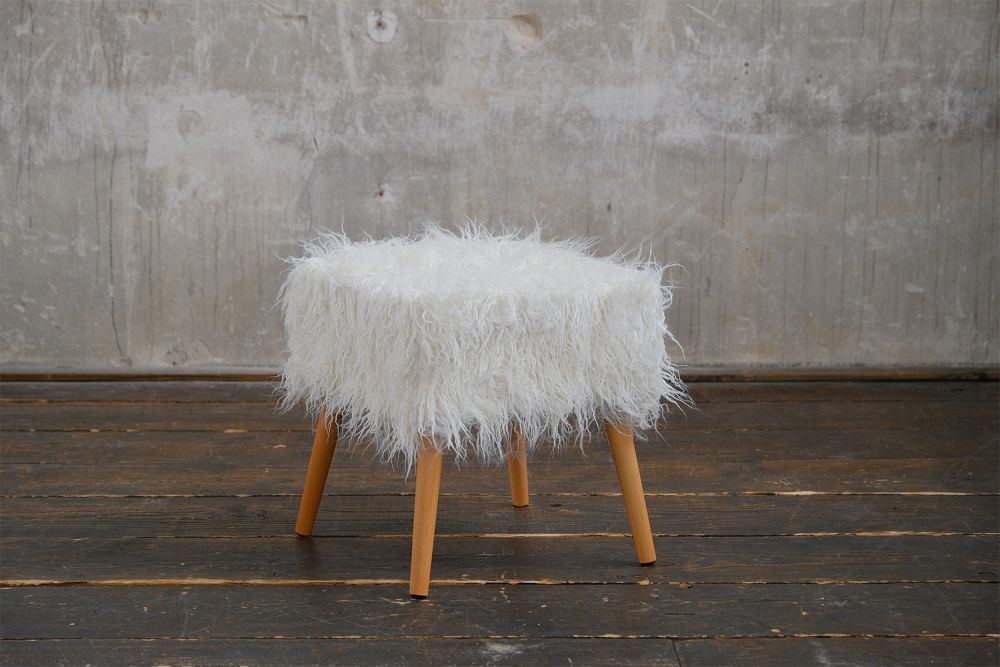 KAWOLA taburete de piel FYNN Flokati taburete de piel blanco