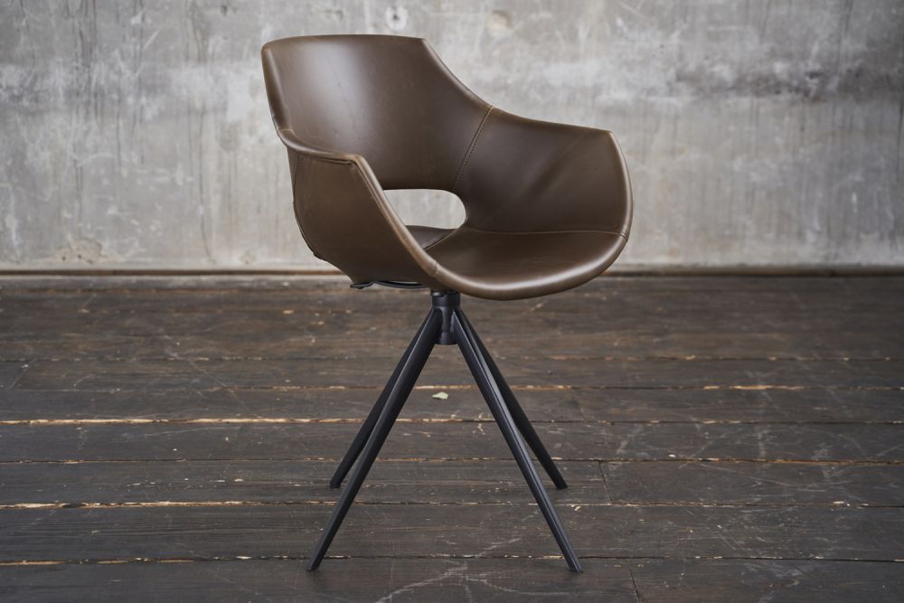 2.ª oportunidad KAWOLA silla ZAJA silla de comedor de piel sintética giratoria vintage marrón oscuro