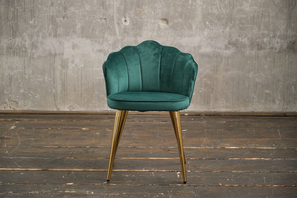 Silla KAWOLA Silla de comedor SALLY Terciopelo verde pié dorado