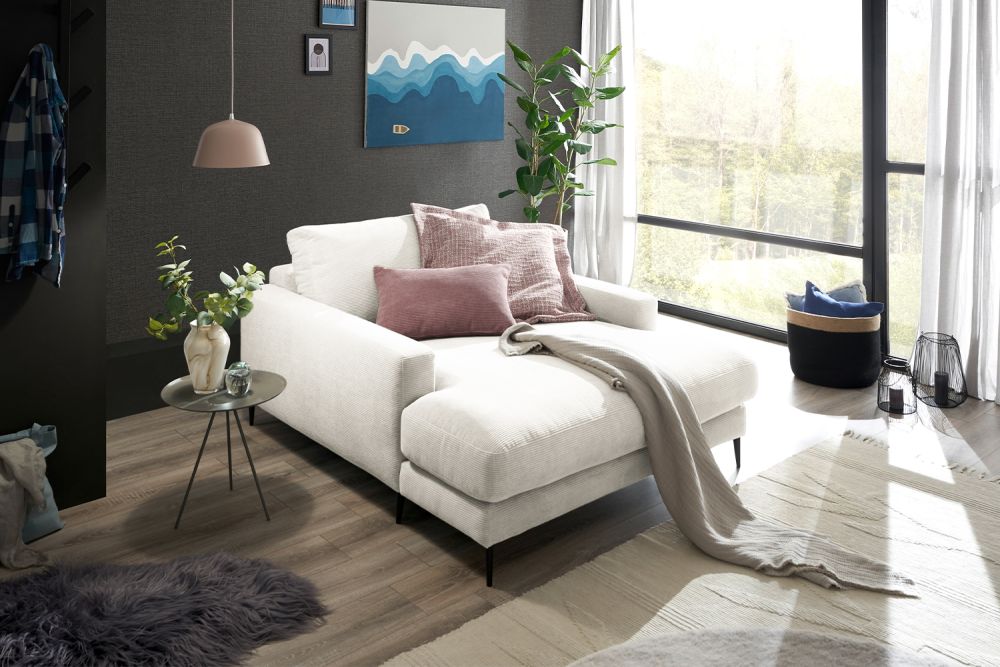 KAWOLA Chaise longue CARA pana fina blanca