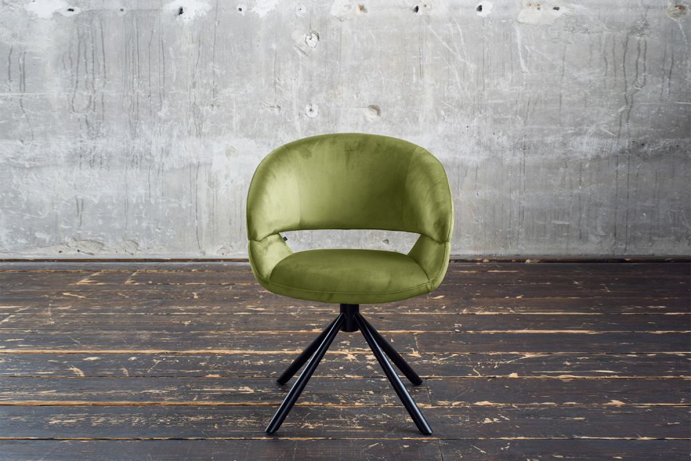 Silla de comedor KAWOLA Silla giratoria LARA Terciopelo verde
