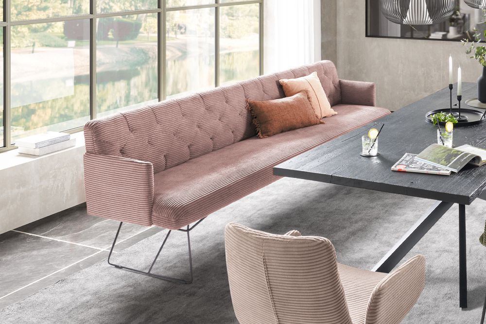 Banco de comedor KAWOLA CHARME Pana rosa
