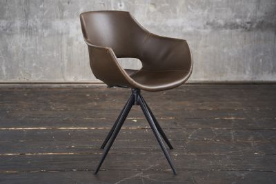 KAWOLA silla ZAJA silla de comedor piel sintética giratoria vintage marrón oscuro