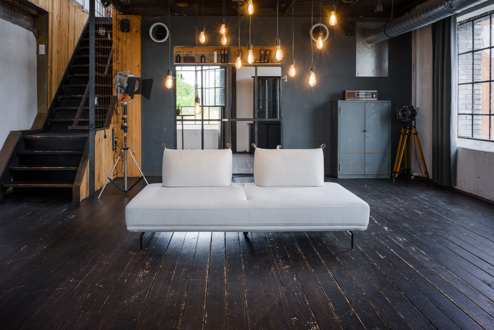 KAWOLA Sofá CANE Sofá cama Daybed tela crema blanco