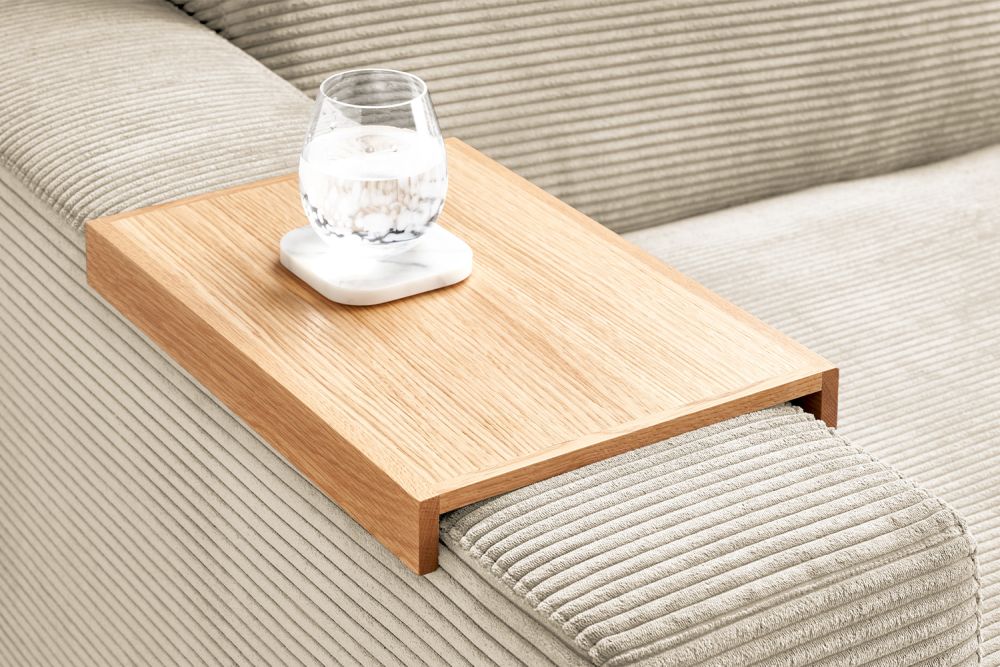 KAWOLA bandeja de madera MADELINE roble natural para sofá con reposabrazos