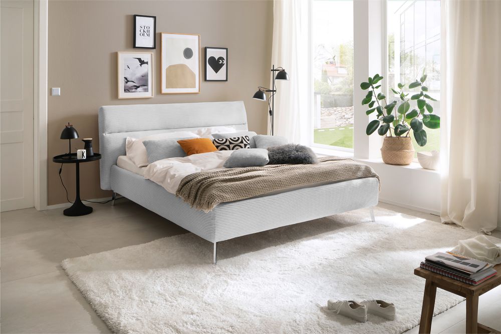 KAWOLA cama REMO cama tapizada pana gris piedra