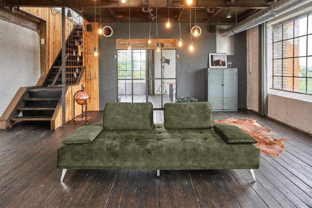 KAWOLA Sofá WIOLO Sofá cama Daybed terciopelo verde musgo