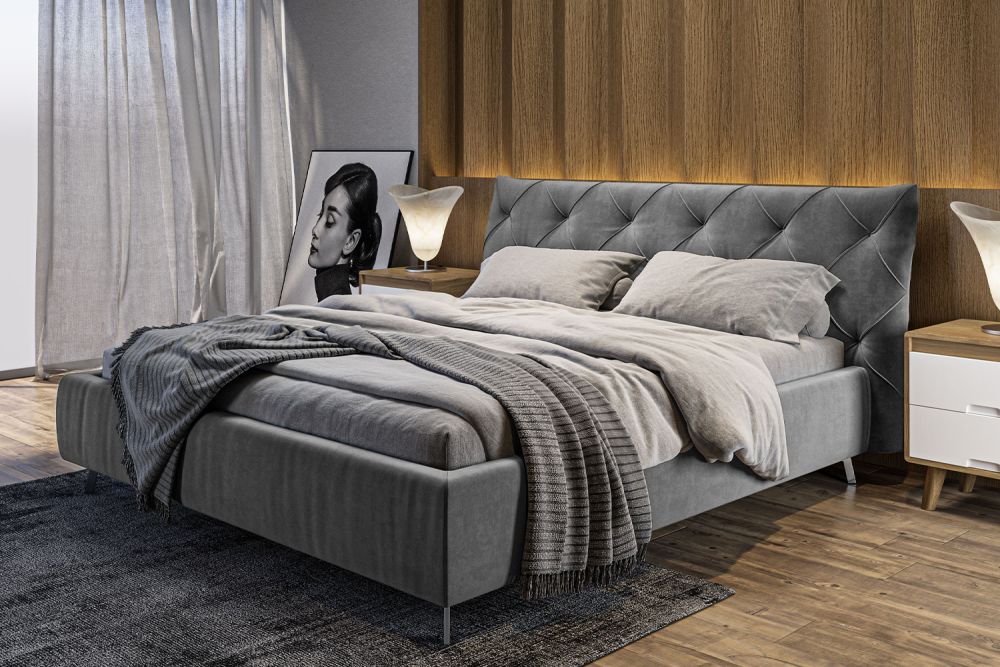 KAWOLA cama ANNY cama tapizada Terciopelo gris