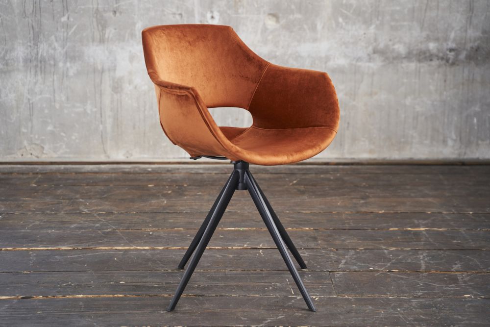 Silla KAWOLA Silla de comedor ZAJA Terciopelo giratoria coñac