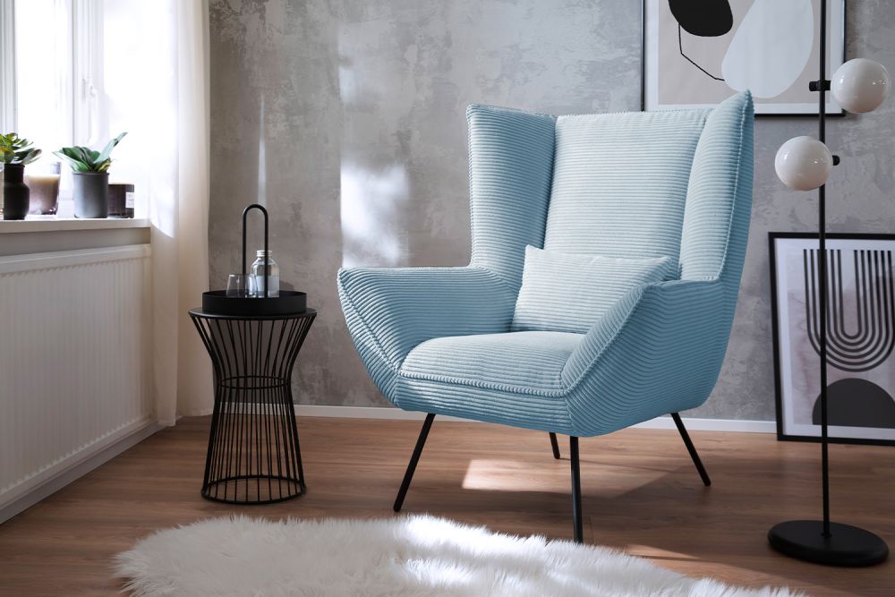 KAWOLA sillón IVA reclinable pana azul claro
