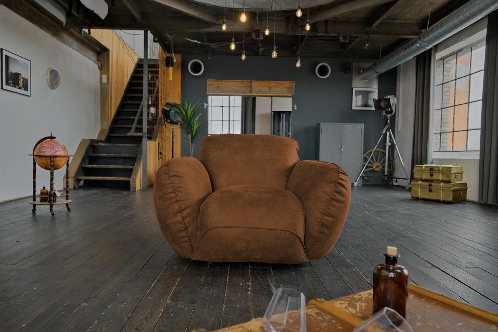 Sillón KAWOLA DAVITO imitación cuero en aspecto vintage marrón medio