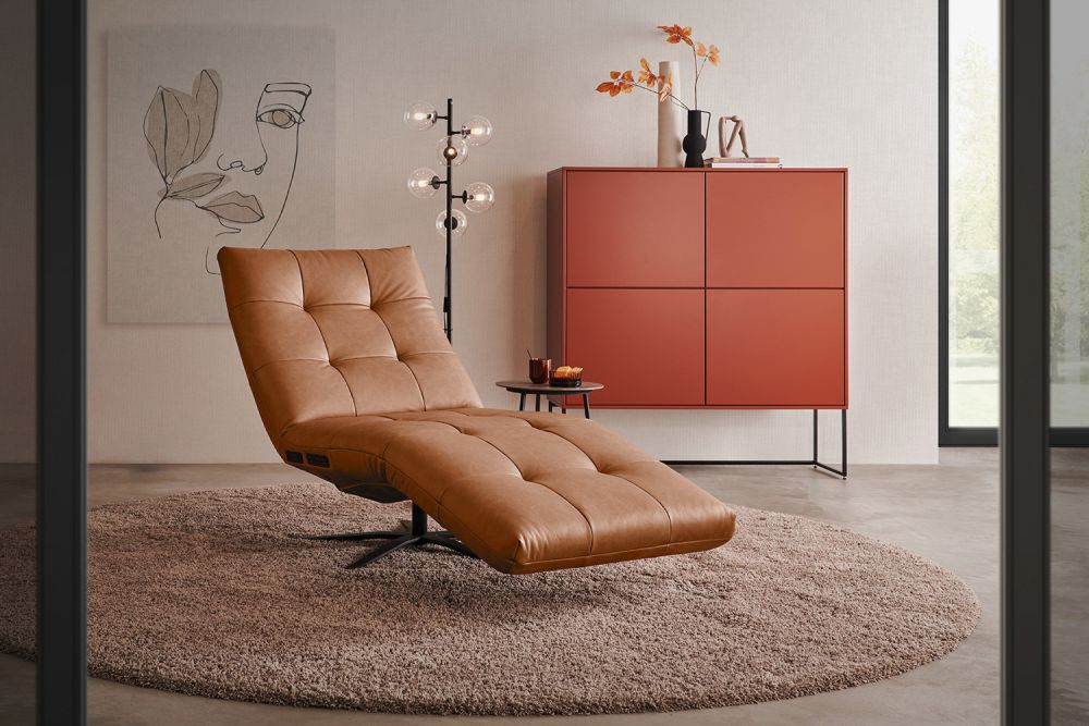 KAWOLA Sillón de descanso LETICIA cuero motorizado coñac