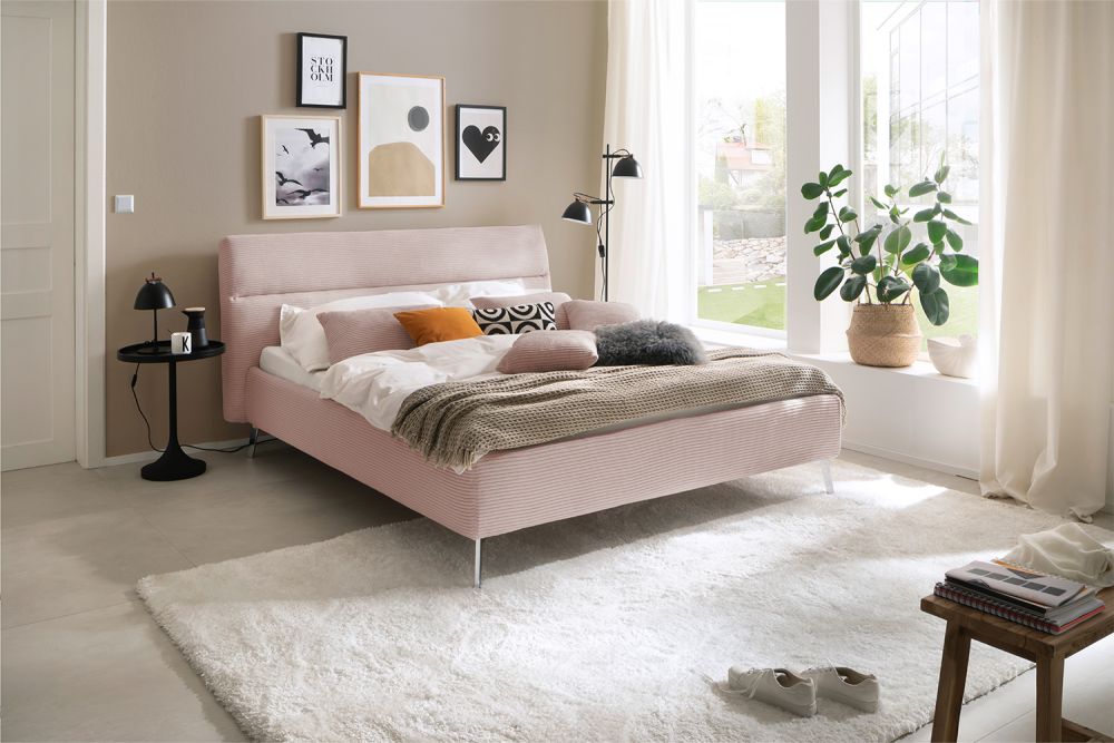 KAWOLA cama REMO cama tapizada rosa pana