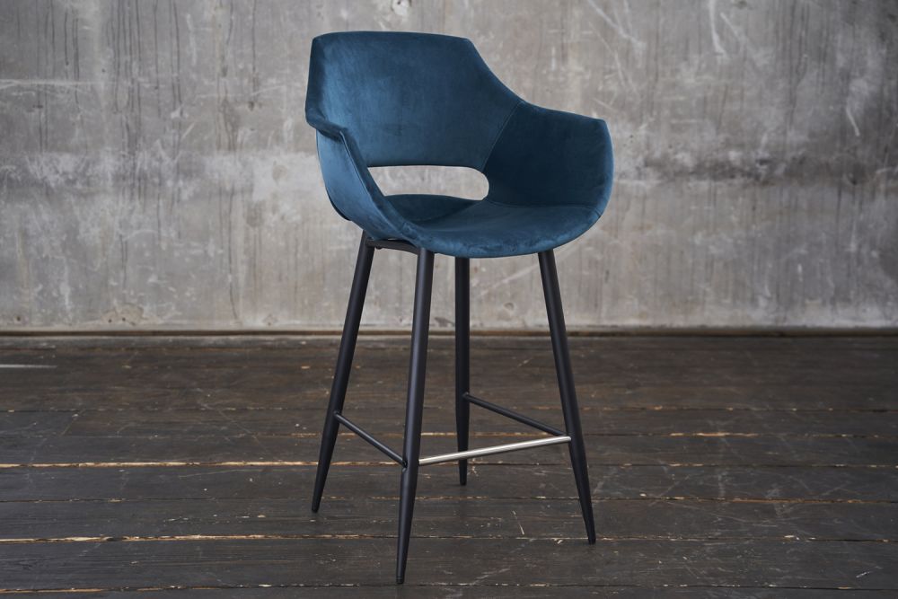 2.ª oportunidad KAWOLA taburete de mostrador ZAJA taburete de bar altura del asiento 65 cm Terciopelo petróleo