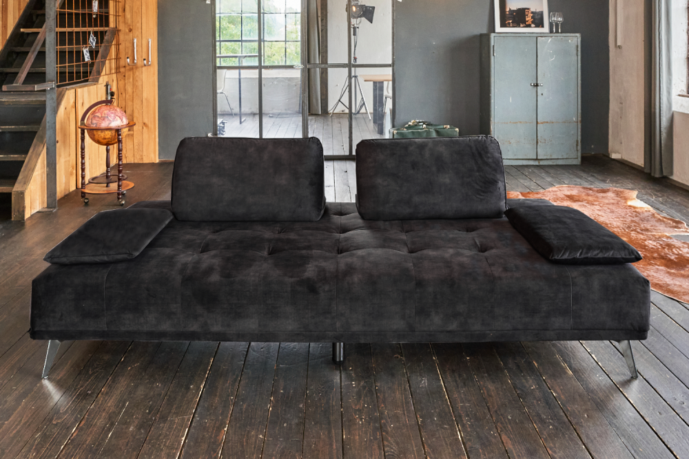 KAWOLA Sofá WIOLO Sofá cama Daybed terciopelo antracita