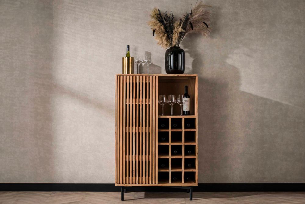 Armario para vino KAWOLA LOJA acacia maciza natural 1 puerta