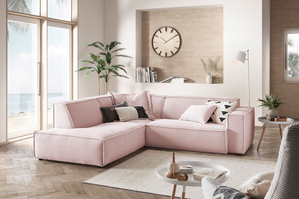 KAWOLA Sofá SAMU Sofá esquinero de pana rosa