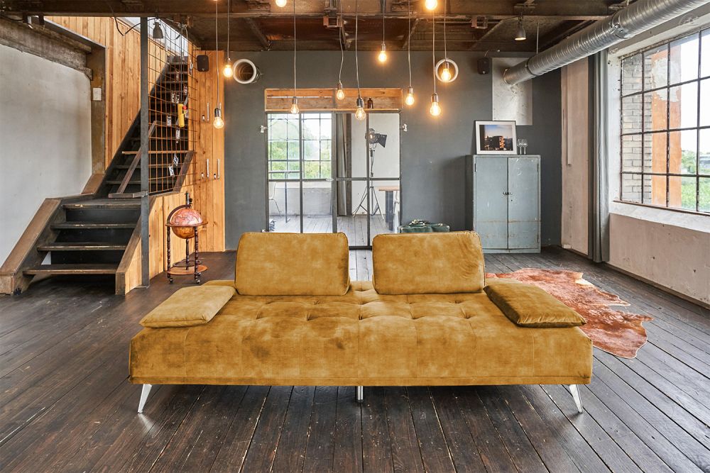 KAWOLA Sofá WIOLO Sofá cama Daybed terciopelo coñac