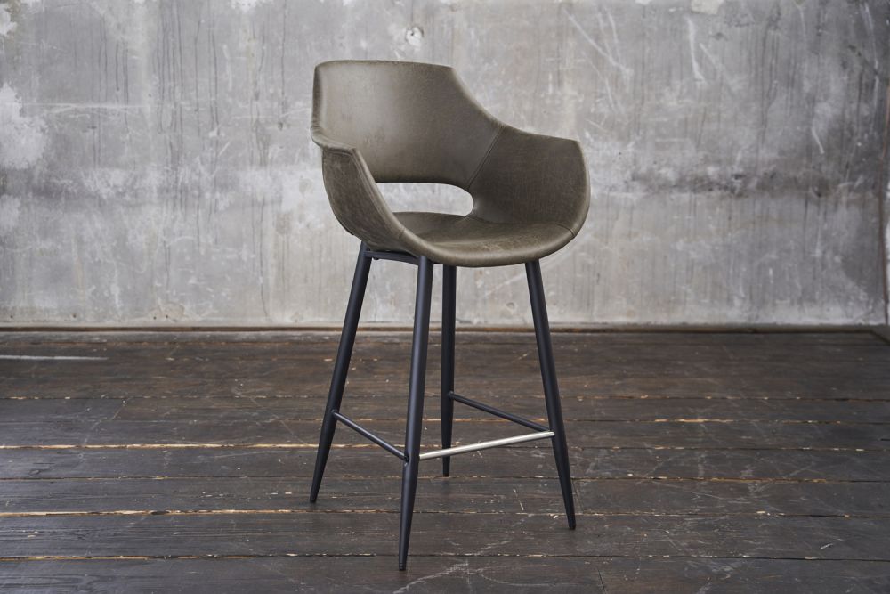 KAWOLA taburete de bar ZAJA taburete de bar altura del asiento 76 cm microfibra oliva