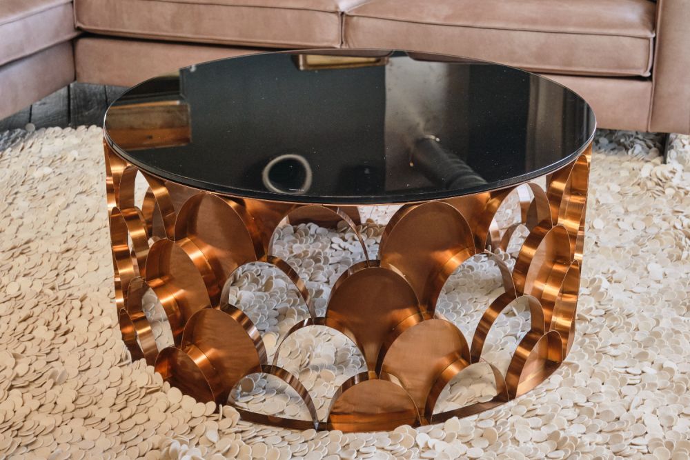 Mesa de centro KAWOLA Mesa MEDINA marco de cristal oro rosado