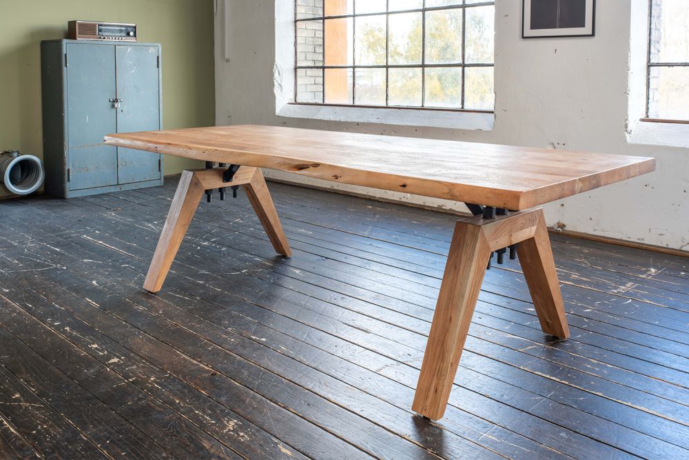 KAWOLA Mesa de comedor de madera maciza de acacia borde de árbol natural