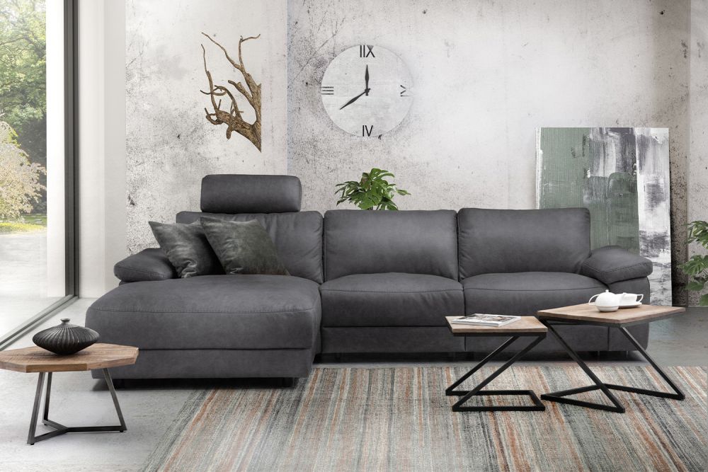 KAWOLA Sofá LOLA Sofá esquinero XL gris con función relax motorizada varias fundas tapizados