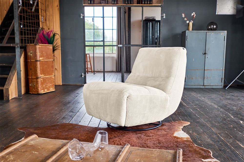 KAWOLA sillón CINE reclinable eléctricamente regulable pana crema blanco