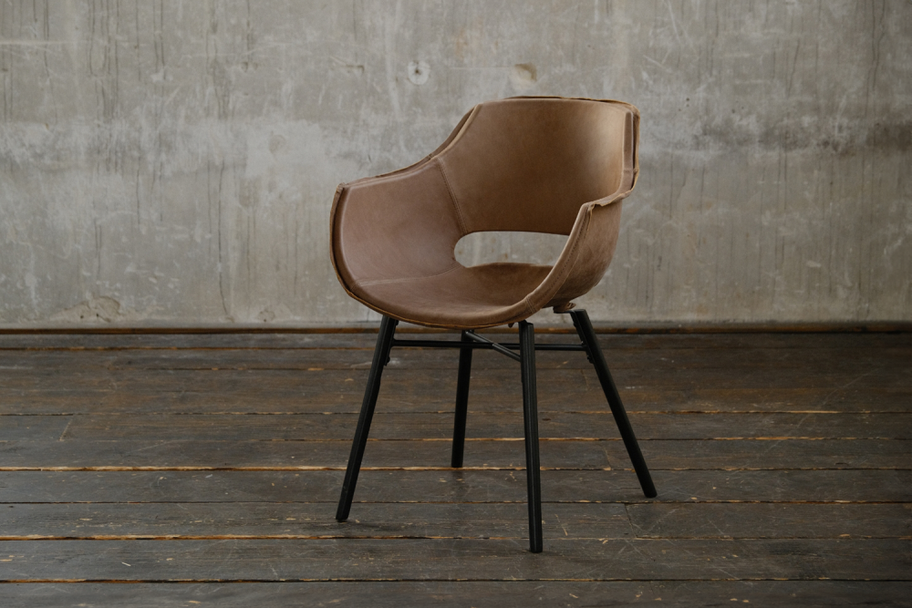 2.ª oportunidad Silla KAWOLA ZAJA Silla de comedor exclusiva de cuero auténtico coñac