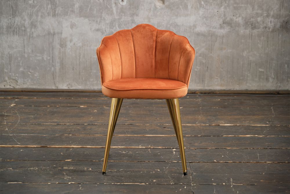 2.ª oportunidad Silla KAWOLA Silla de comedor SALLY Terciopelo naranja pié oro