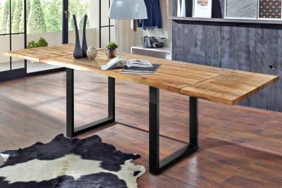 KAWOLA mesa de comedor LORE 140x90cm mango macizo borde de árbol natural con 2 hojas extensibles