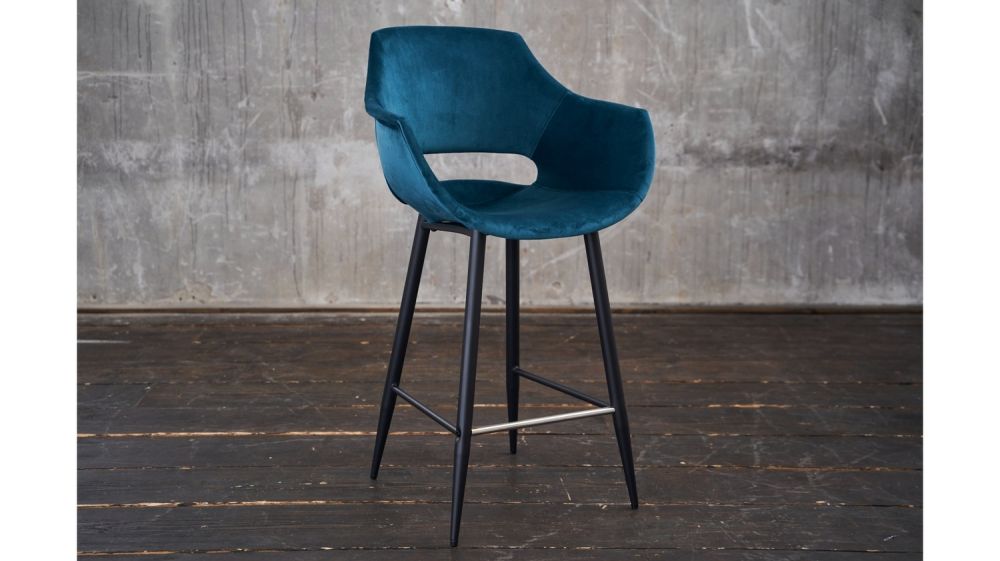 2.ª oportunidad KAWOLA taburete de bar ZAJA taburete de bar altura del asiento 76 cm Terciopelo petróleo