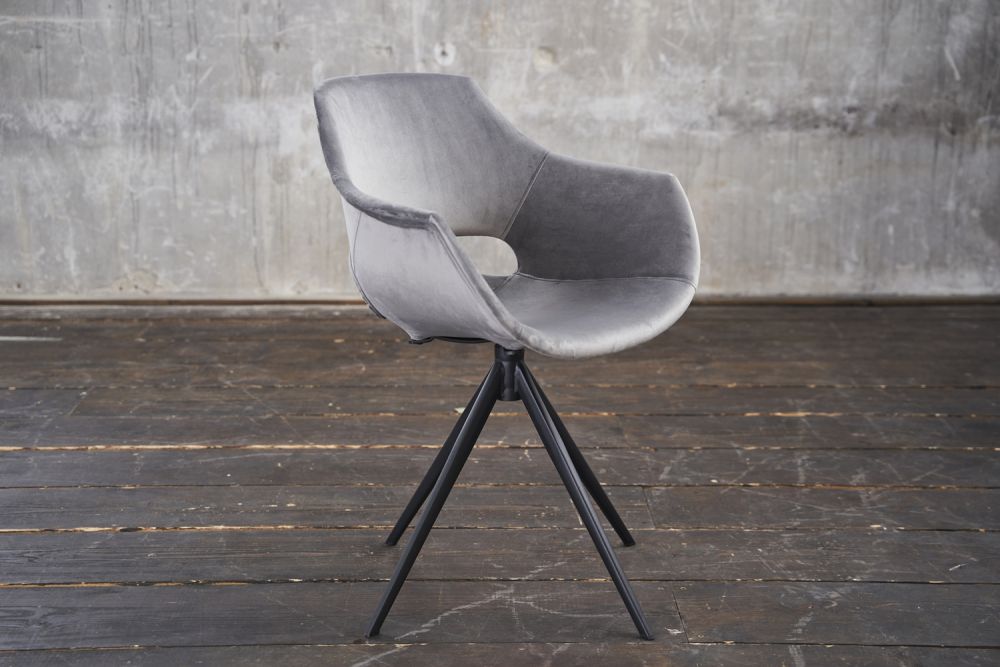 Silla KAWOLA Silla de comedor ZAJA Terciopelo giratoria gris