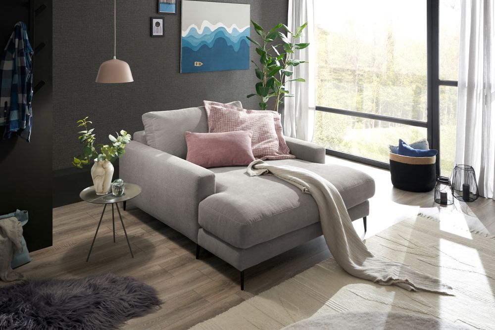 KAWOLA Chaise longue CARA pana fina gris