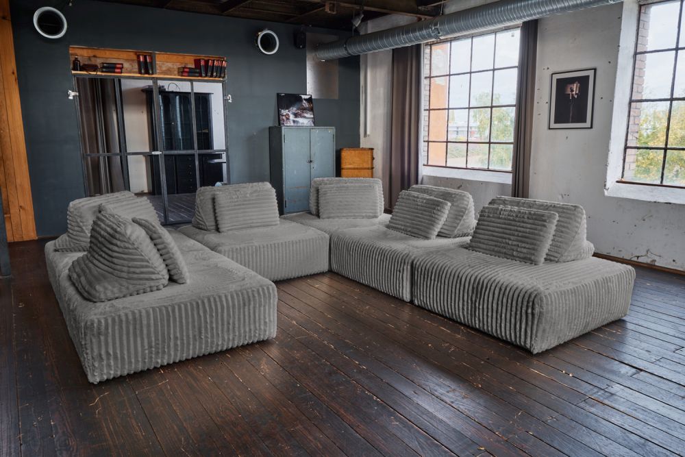 KAWOLA sofá modular WIOLO SOFT 6 módulos 6 cojines de respaldo Soft wide cord gris