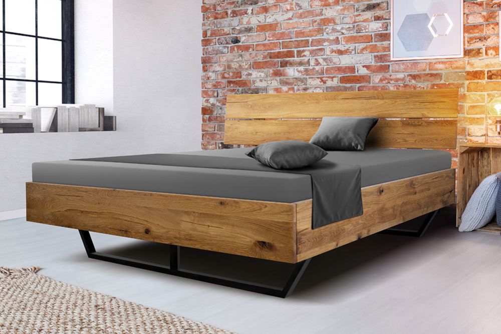 Cama de madera maciza KAWOLA LYNDON roble silvestre